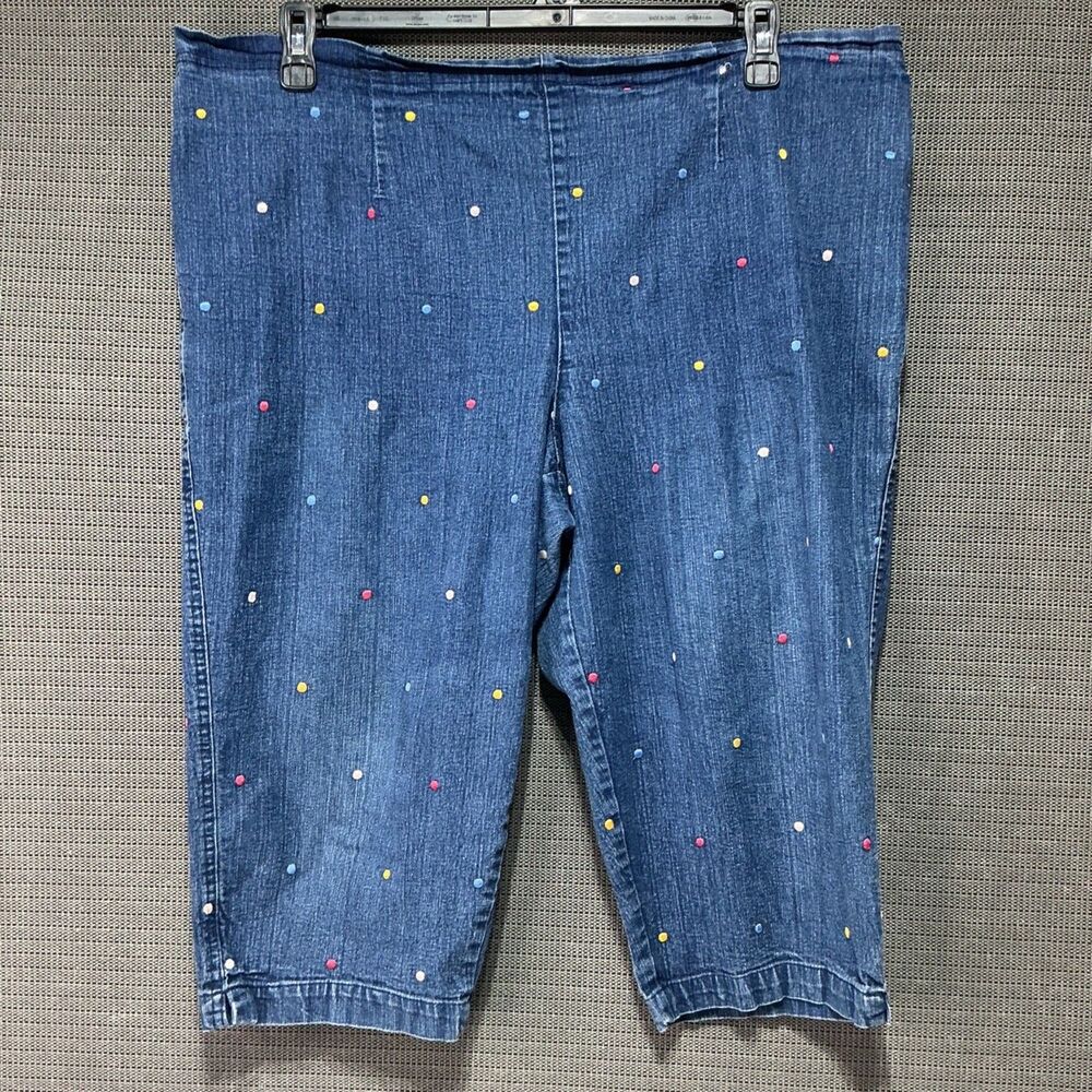 White Stag Polka Dot Denim Capri Pants Women's Size 18 Elastic Waist